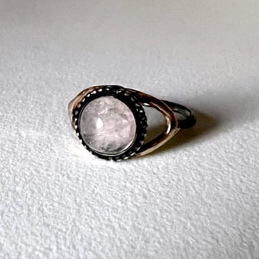 Morganite Quartz Evil Eye Ring Handmade in sterling silver and 14k gf 