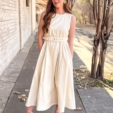 Ecru Belted Midi Dress