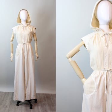 1970s HOODED cotton jumpsuit xs small | new spring 