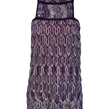 Missoni 2000s Purple Lurex Flame Stitch Knit Mini Dress