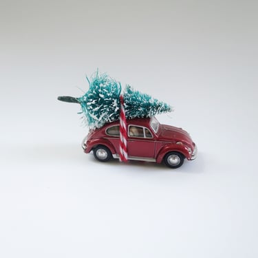 Vintage Cararama Mini VW Bug Christmas Car, Miniature Toy Putz Car 