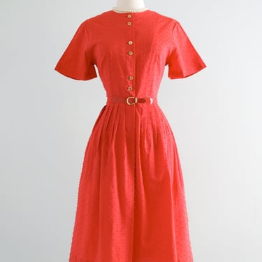 Sweetest 1950’s Strawberry Red Speckled Sundress by Mode O'Day / Sz M