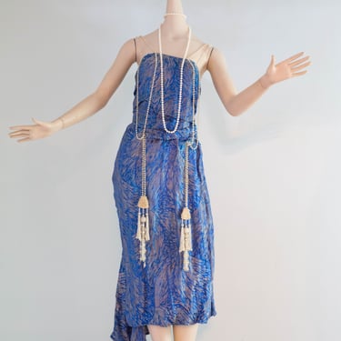 Rare 1920's Couture Evening Dress Cobalt Silk Lame' & Pearl Festoons and Tassels / Small