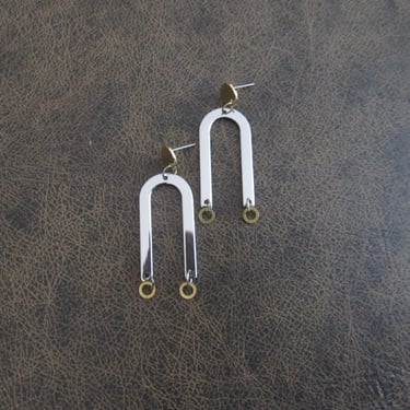 Geometric earrings, simple silver and brass modern earrings 