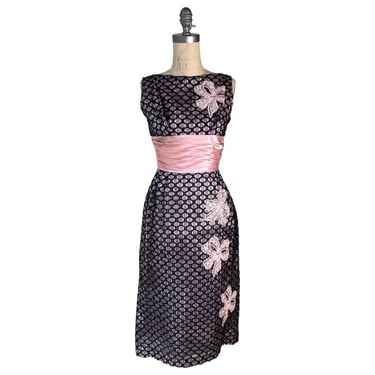 1950s pink and black wiggle dress 