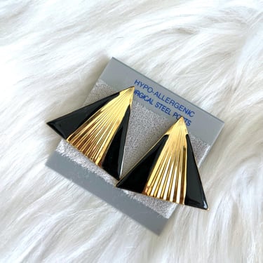 Vintage Faux Gold and Black Triangle Earrings 