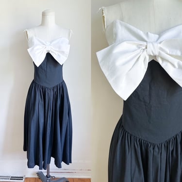 Vintage 1980s Black & White Big Bow Strapless Dress / M 