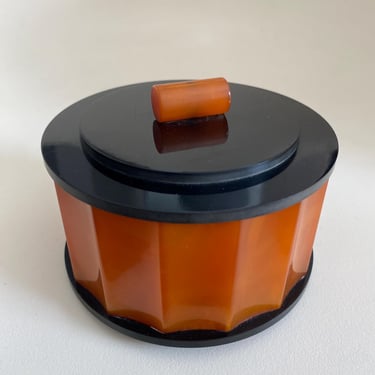Art Deco Antique 1930s Large size Black & Orange Phenolic Bakelite Trinket box or jar Modernist 251g by BakeliteBa