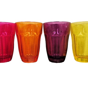 4 Pasabahce Palaks Gem Jewel Colored Juice Glasses Tumblers Turkey 8 oz Vintage 