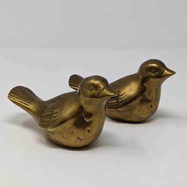 Vintage Pair of Brass Birds - Brass Animal Decor - Bird Paperweights 