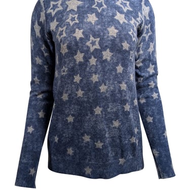 Autumn Cashmere - Washed Blue w/ Grey Star Print Cashmere Sweater Sz S