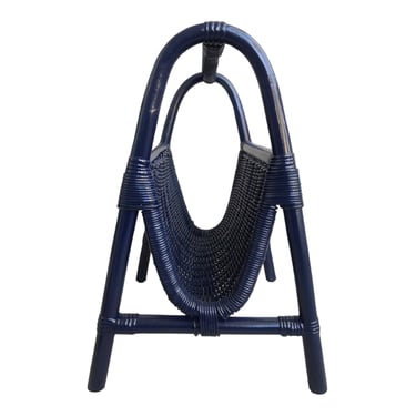 Vintage Navy Blue Rattan Magazine Rack || Chinoiserie Chic | Beach House | Modern | Traditional | Color Pop Decor 