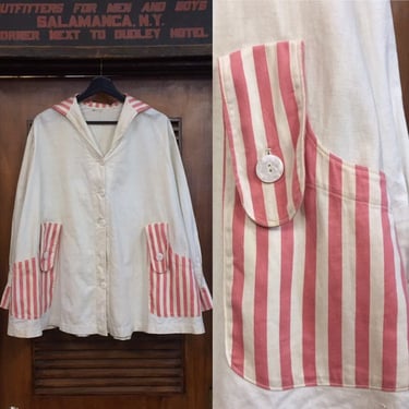 Vintage 1920’s Nautical Two-Tone Jacket, Sailor Style, Vintage Workwear, 20’s Era, Candy Stripes, Vintage Clothing 