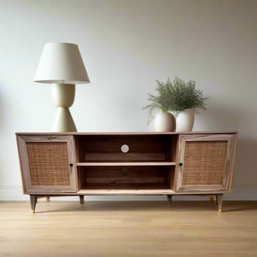 Oak Wood Console w/Woven Rattan Doors  RN268-5