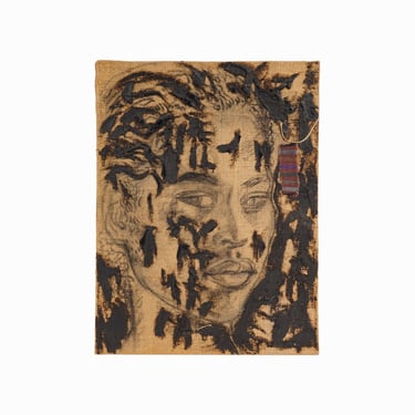 Mixed Media Painting on Burlap Illustration Board Woman Portrait African American Vintage Mid Century 