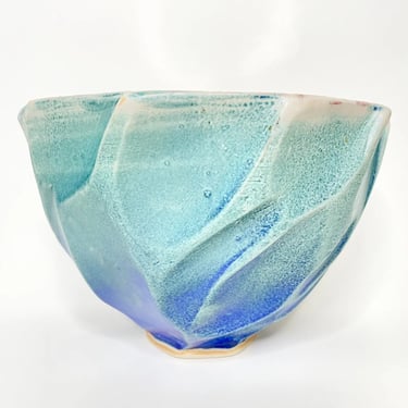 Vintage Jeff Bishoff - Georgia Teal Blue Ceramic Pottery Signed Bowl / Vessel