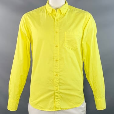 ENTIREWORLD Size L Yellow Cotton Button Down Collar One Pocket Long Sleeve Shirt
