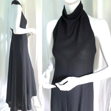 1970s YOUTH GUILD Maxi Dres, 70s Halter Top Gown, 90s Tom Ford Vibe, Vintage Boho Chic Festival Dres, BOHEMIAN Red Carpet Vintage Black Gown 