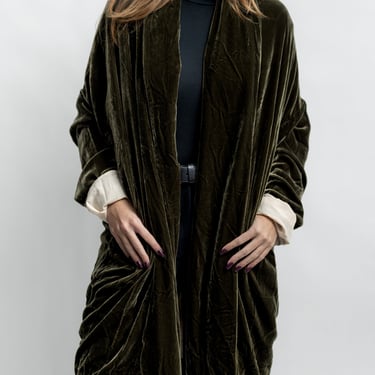 Khaki Silk Velvet Cocoon Jacket