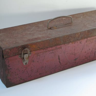 Vintage Metal Toolbox Industrial Metal Tool Box Red Toolbox Storage box Old Advertising Toolbox Boycraft Organizer Chest 