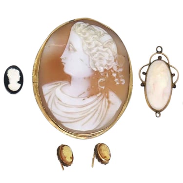 1920's Collection of Vintage Cameos, Pendant and Earrings (5 pieces) 