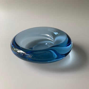 Per Lütken Mid Century Modern Asymmetrical Blue Glass Bowl for Holmegaard 
