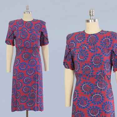 1940s Dress / 40s Novelty Print Silk / GREEK GODS 