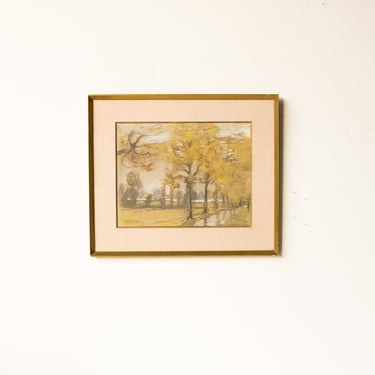 Landscape with Fall Leaves Pastel Drawing