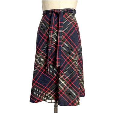1970s plaid wrap around skirt - size small 
