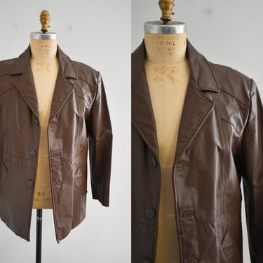 1970s Clipper Mist Brown Leather Coat 