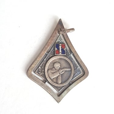 French Hunting Medal~Vintage Medal~Retro Pendant~Brevet du Tireur Scolaire~Red Blue Enamel/Silver Alloy~Shooting Competition~JewelsandMetals 