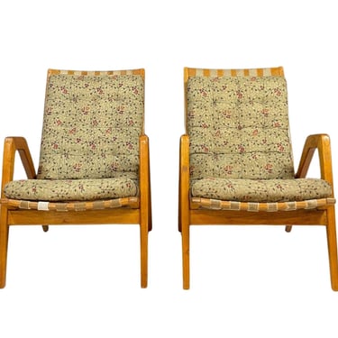 Pair of Vintage Lounge Chairs by Jan Vaněk, Removable Cushions, 1940s 