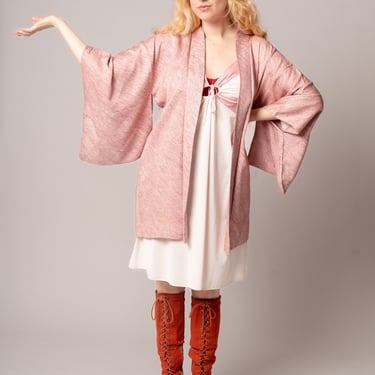 Rose Pink Silk Shibori Haori Jacket