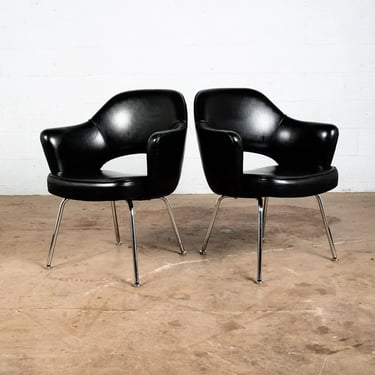 Mid Century Modern Office Chair Set Knoll Associates Black Eero Saarinen Mcm Two