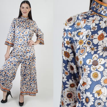 60s Psychedelic Lounge Jumpsuit, Wide Leg Bell Bottom Playsuit, One Piece Palazzo Pant Suit 