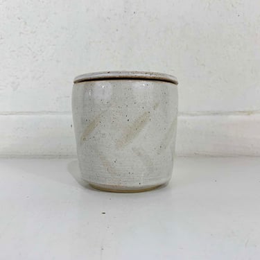Vintage Handmade Pottery Jar Sugar Bowl with Lid Canister Vanity Bathroom Mid Century 