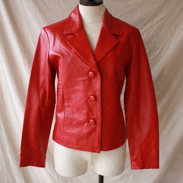80s Red Leather Blazer Jacket Size S / M 