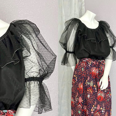 Fabulous Sheer Top, Statement Puff Sleeves, Silver Lurex Trim, Vintage Blouse, Peasant Style 