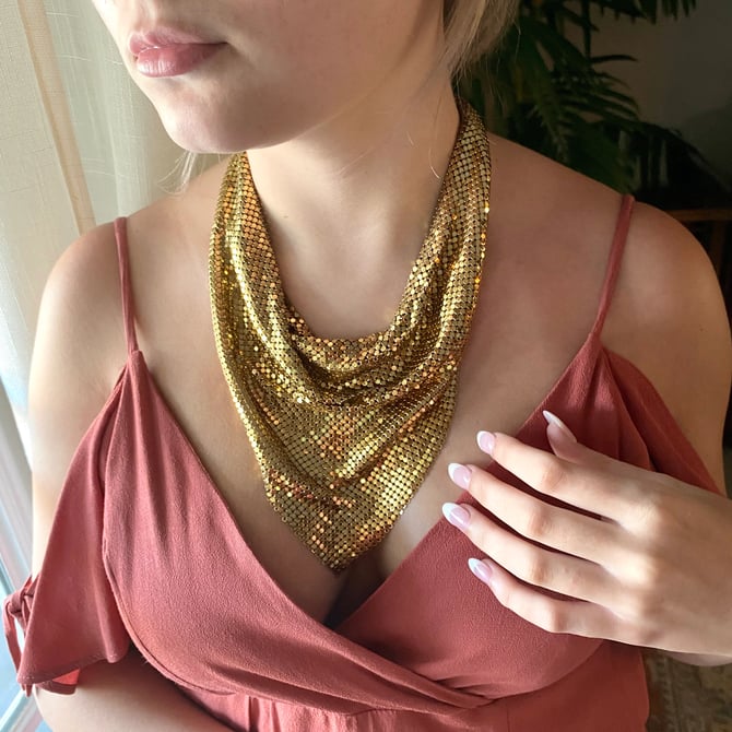 Vintage Whiting & Davis Gold Mesh Collection Necklace 