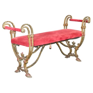 Oscar Bach Style Hand-Wrought Iron Upholstered Window Bench circa 1930
