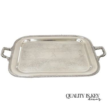 Vtg Burche Victorian Style Silver Plated Twin Handle Heavy Serving Platter Tray