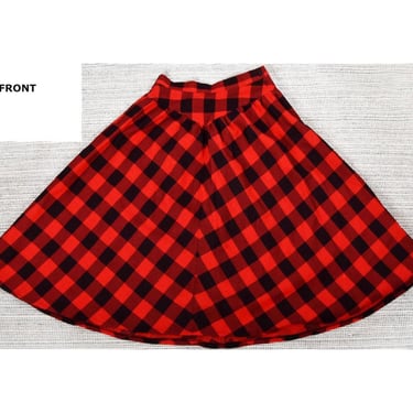 80's Red & Black Plaid Flannel Vintage Skirt, Flared, A Line, Full Skirt, Dress, Check Print, 1980's All Cotton New Wave Lumberjack print 