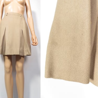 Vintage 60s Khaki Wool Pleated Mini Skirt Size XS 25 Waist 