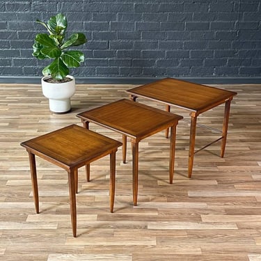 Set of Mid-Century Modern “Sophisticate” Nesting Tables w/ Brass Accents, c.1960’s 