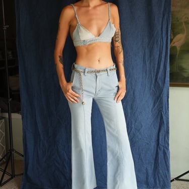 1970's Bell Bottoms / Levi's White Tab Jeans / Boho Festival Denim / Washed out Jeans / Blue Jean Baby / Light Wash Denim Jeans 