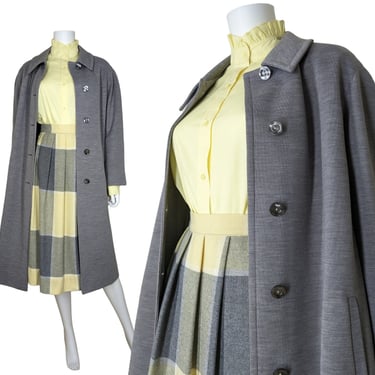 Vintage Mod Gray Button Coat, Large / 1960s Mid Century Duster Jacket / Mid Length Heather Gray Spring Coat 