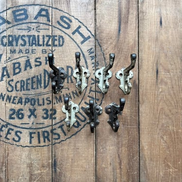 Set of 7 Antique Eastlake Cast Iron Salvaged Coat Hooks 