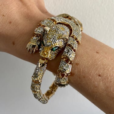 80s Articulated Gold Crystal Panther Bracelet