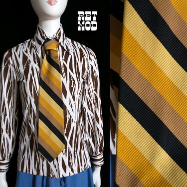Fun Vintage 70s Yellow & Black Stripe Wide Tie 