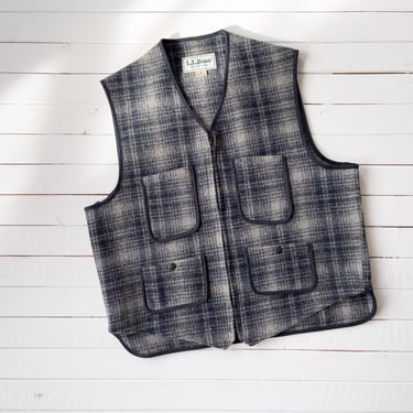 plaid wool vest 90s vintage L.L. Bean navy blue gray plaid boiled wool utility vest 